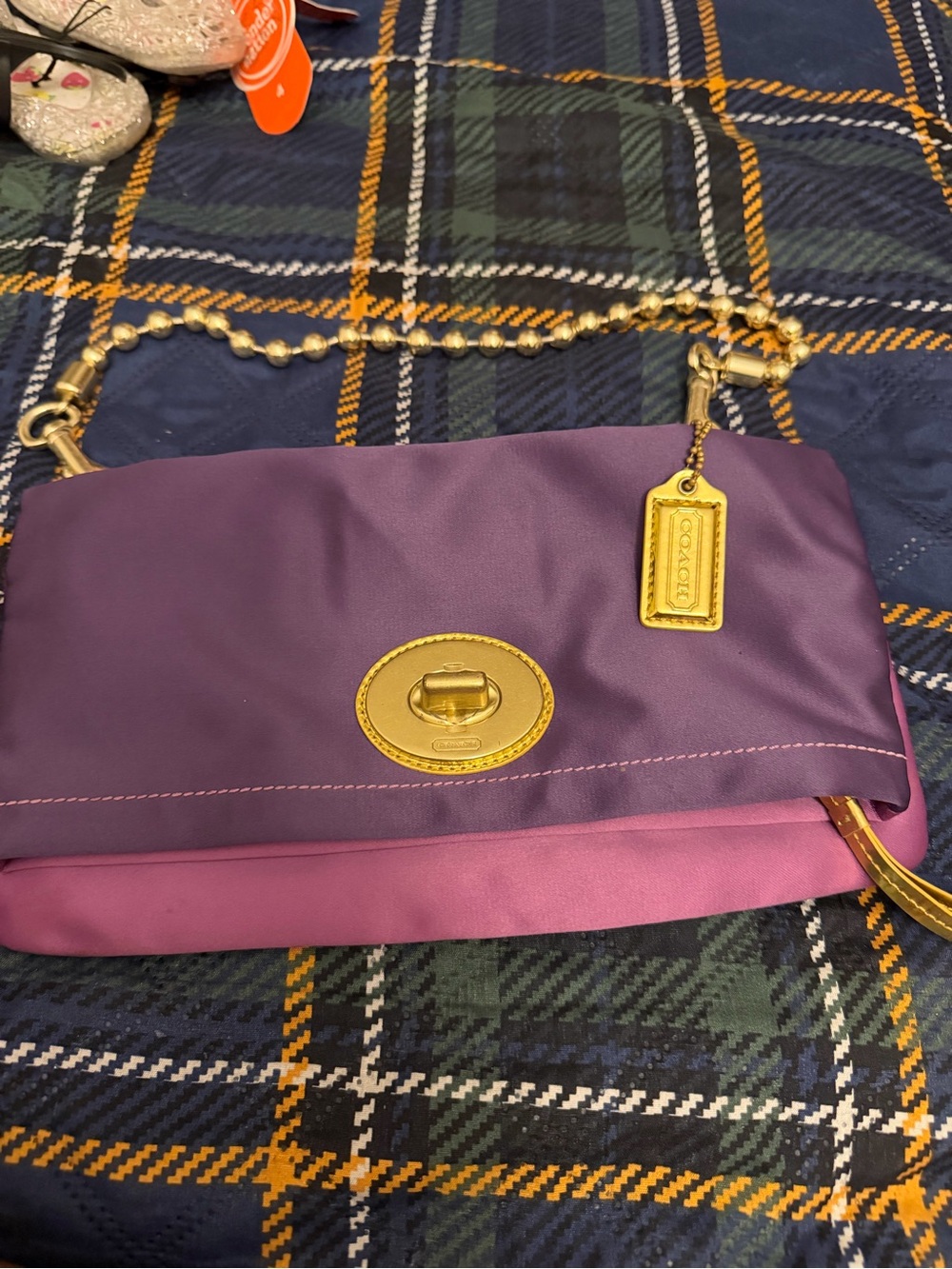 Coach Purple Two-Tone Turnlock Shoulder Bag with Gold Hardware